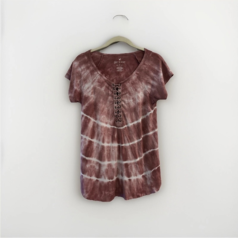 American Eagle Outfitters Short Sleeve Tie-Dye Tee - Maroon